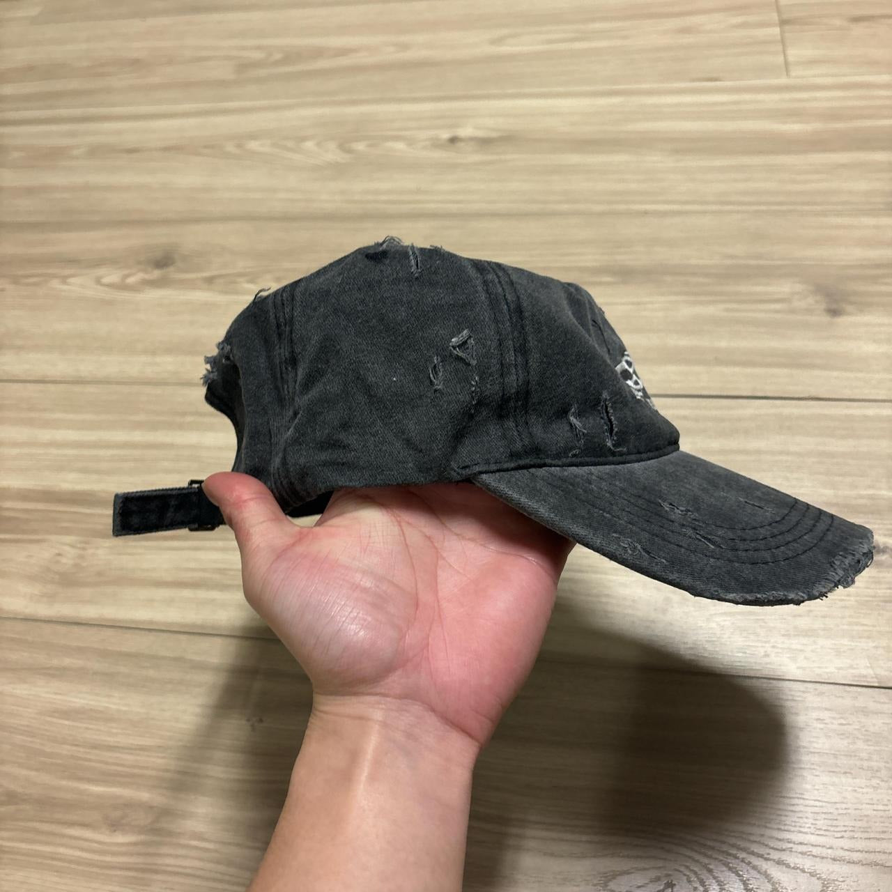 0555 - Distressed Embroidered Faded Grey Hat