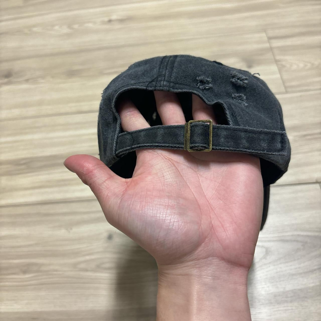 0555 - Distressed Embroidered Faded Grey Hat