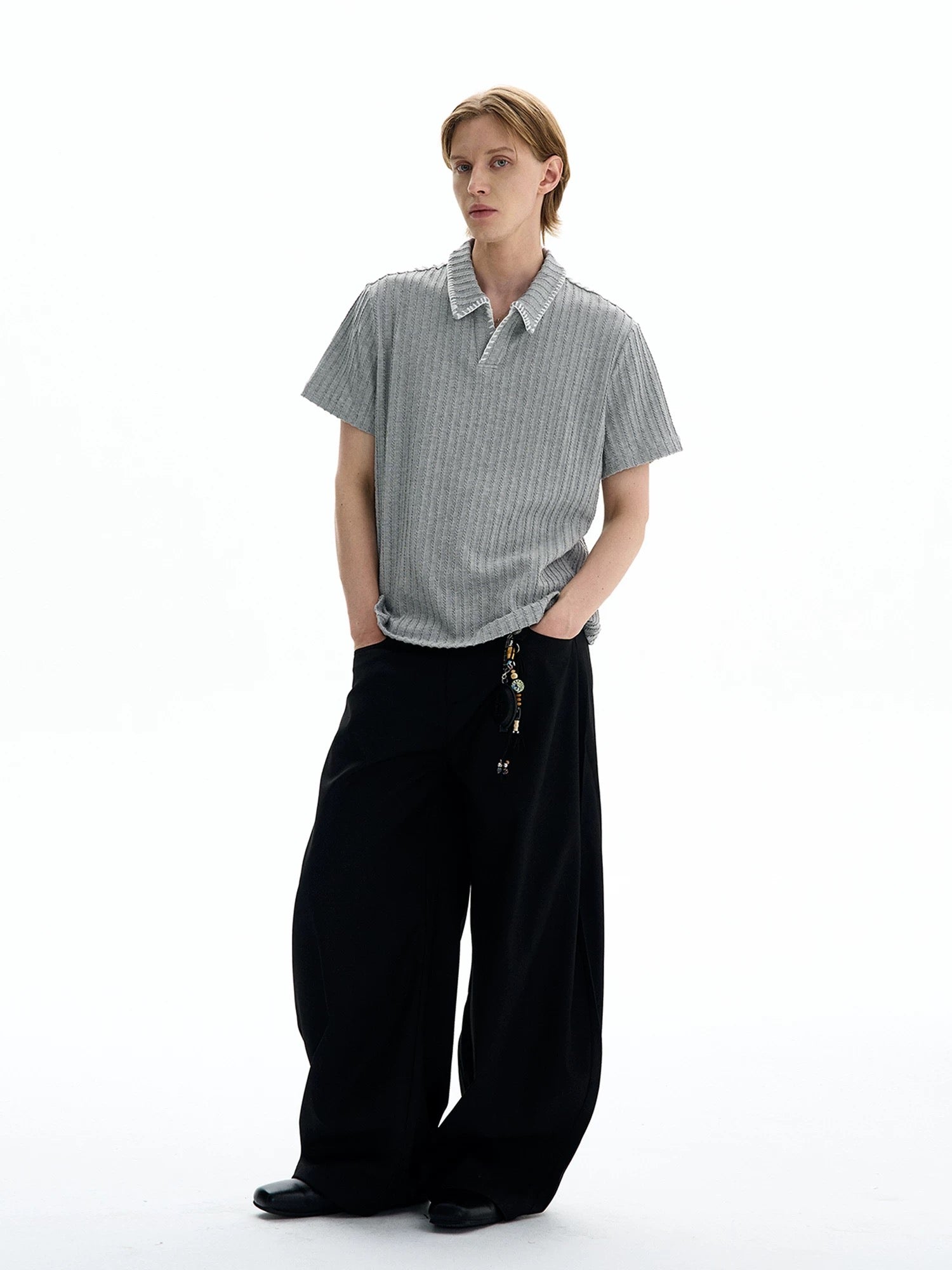 Ribbed Knit Polo Shirt