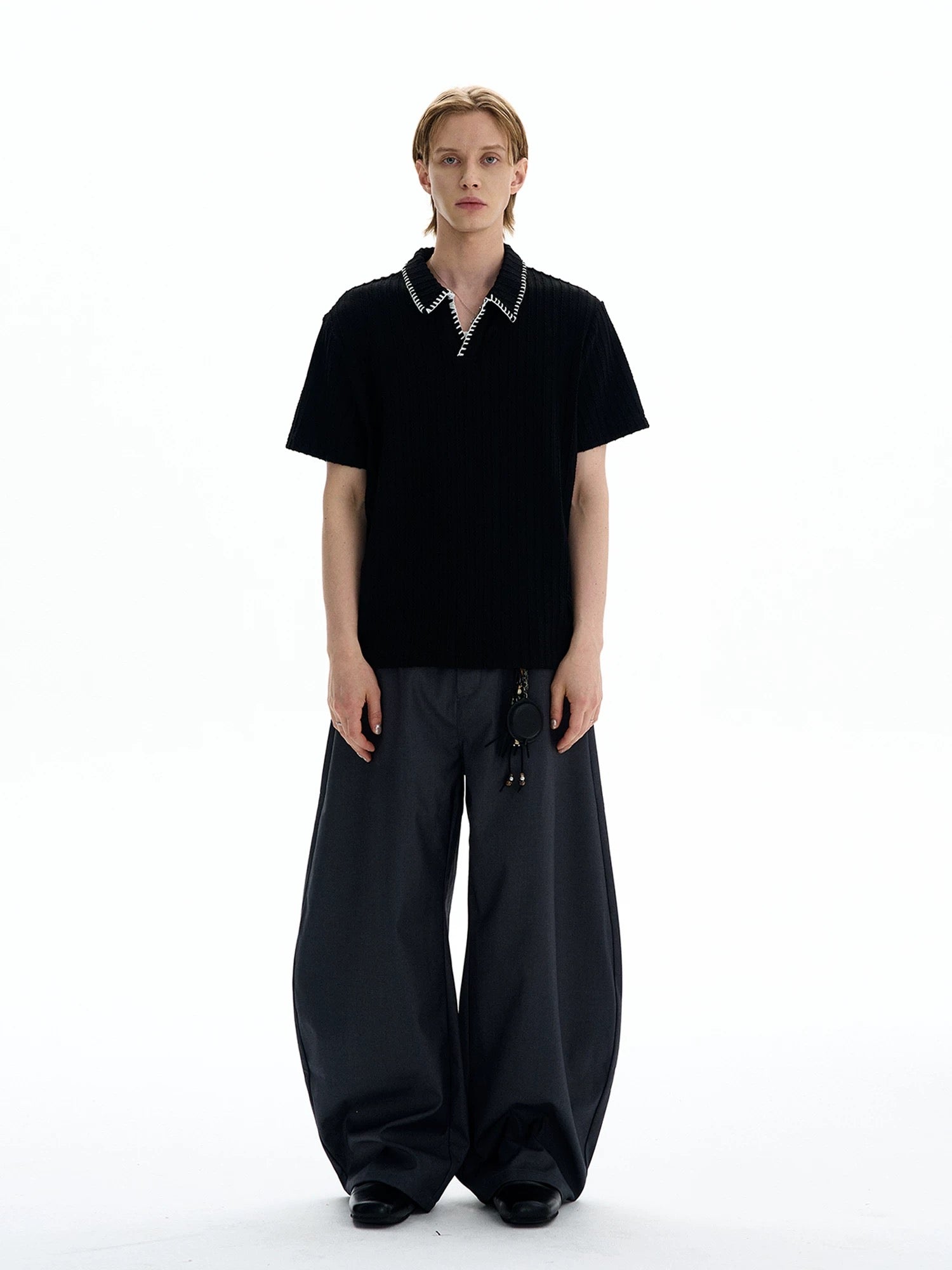 Ribbed Knit Polo Shirt