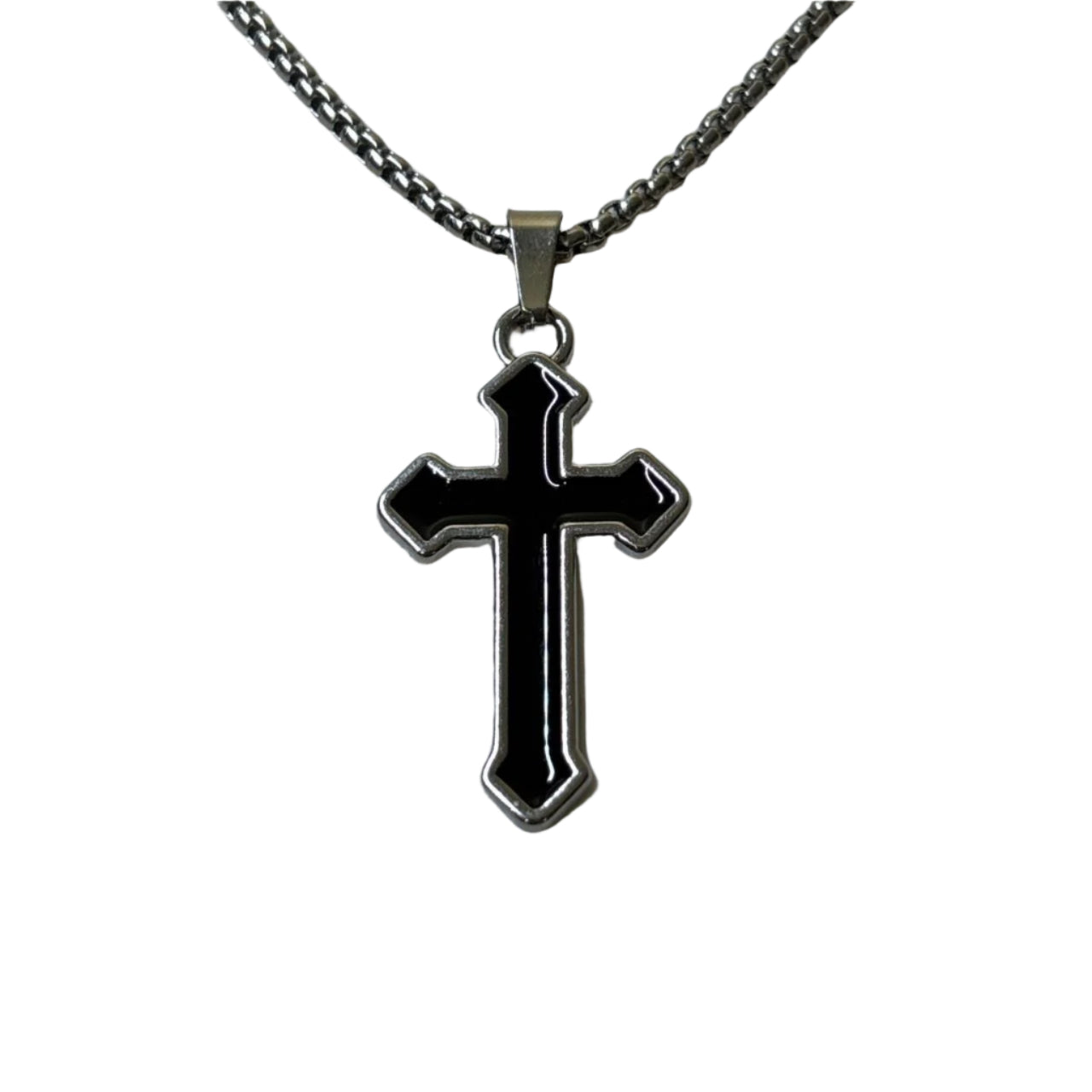 0672 - Silvery Black Cross Necklace