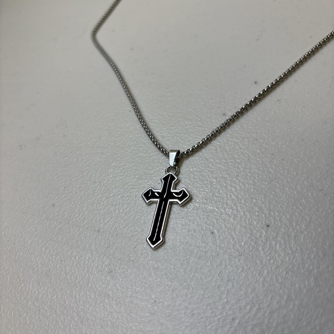 0672 - Silvery Black Cross Necklace