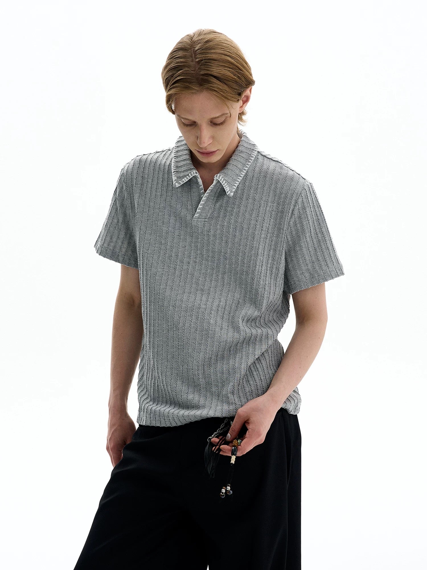 Ribbed Knit Polo Shirt