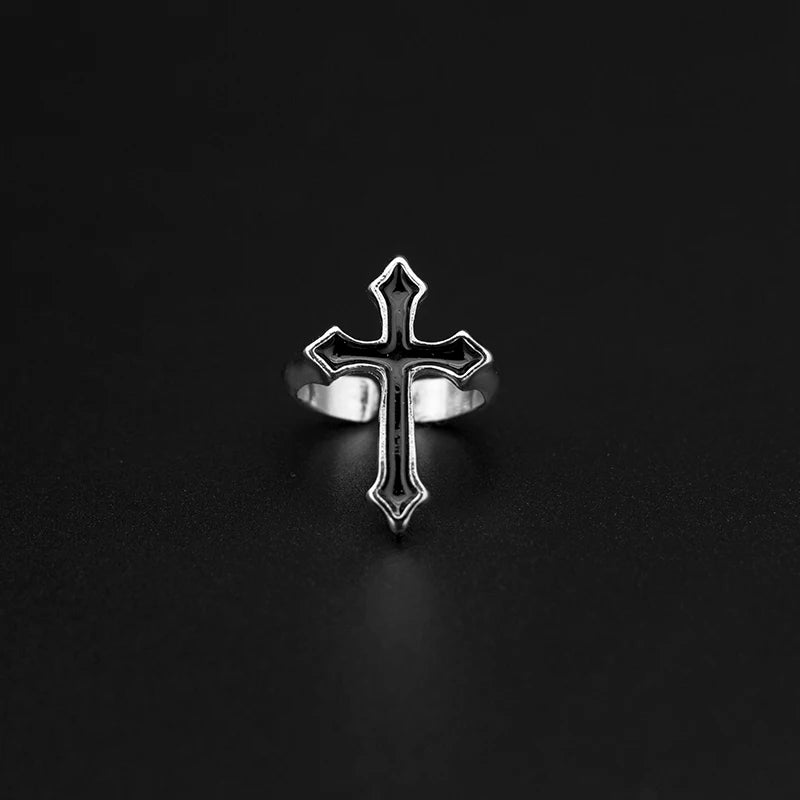 Y2K Black Cross Ring