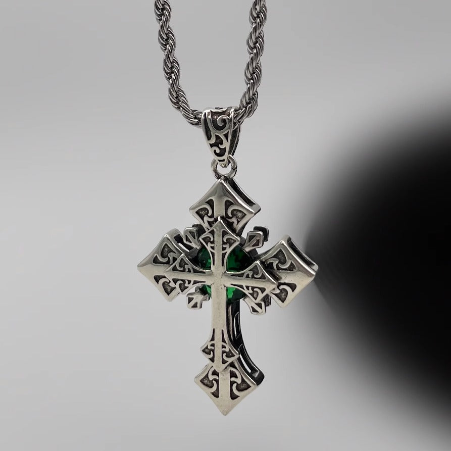 Emerald Core Cross Necklace