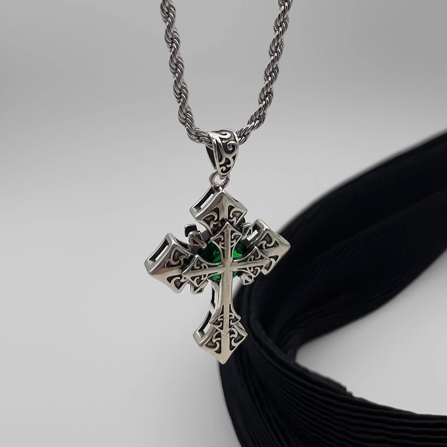 Emerald Core Cross Necklace