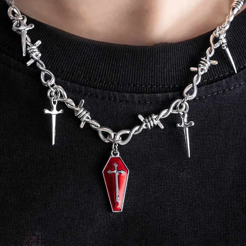 Vampire Coffin Cross Barbed Chain