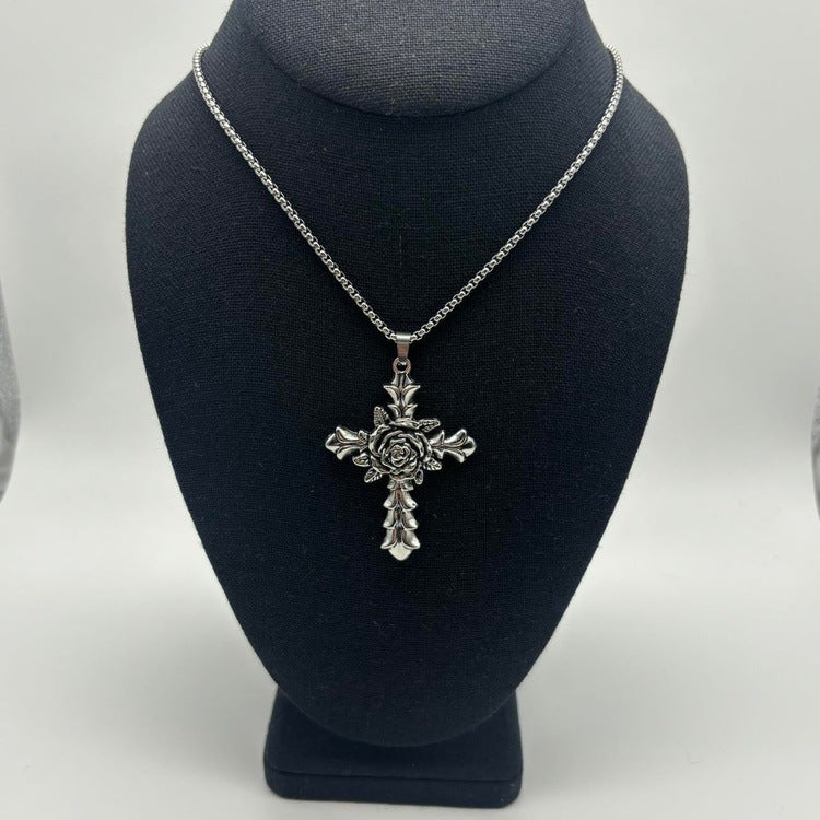 0223 - Gothic Rose Cross Necklace