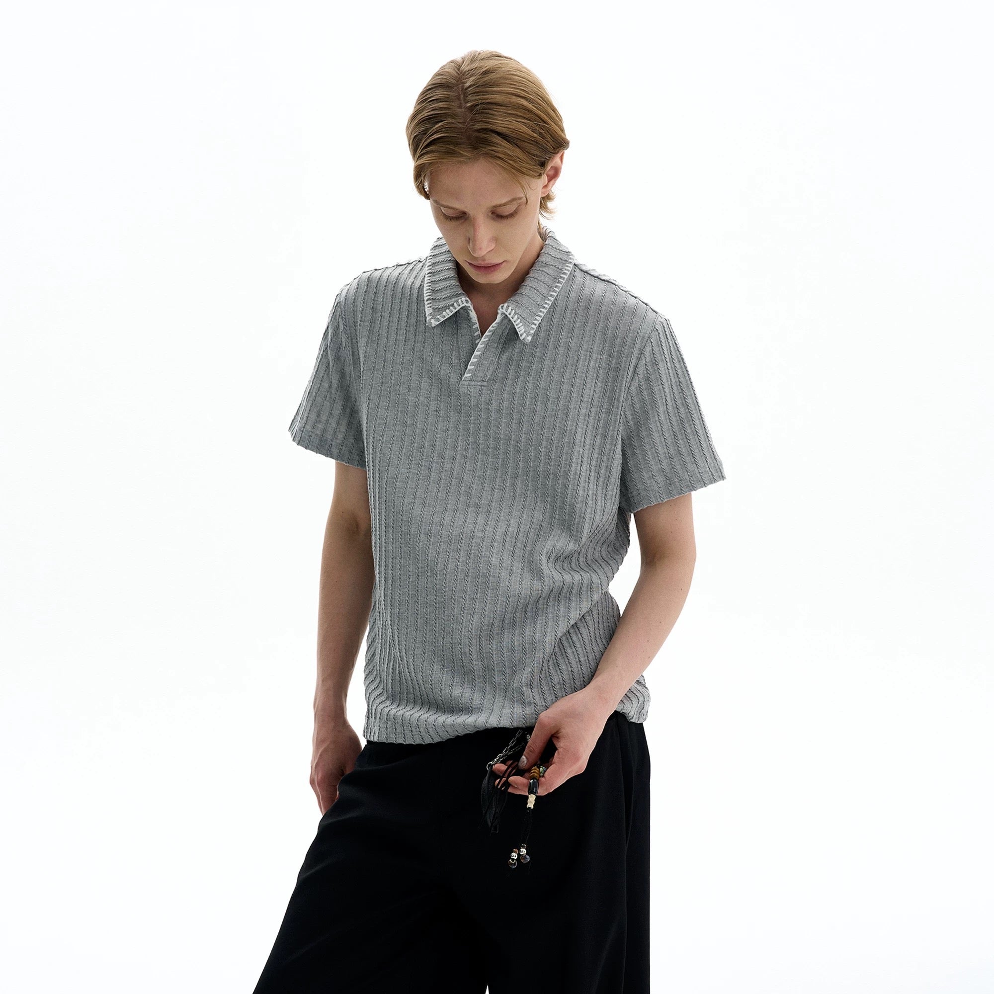 Ribbed Knit Polo Shirt
