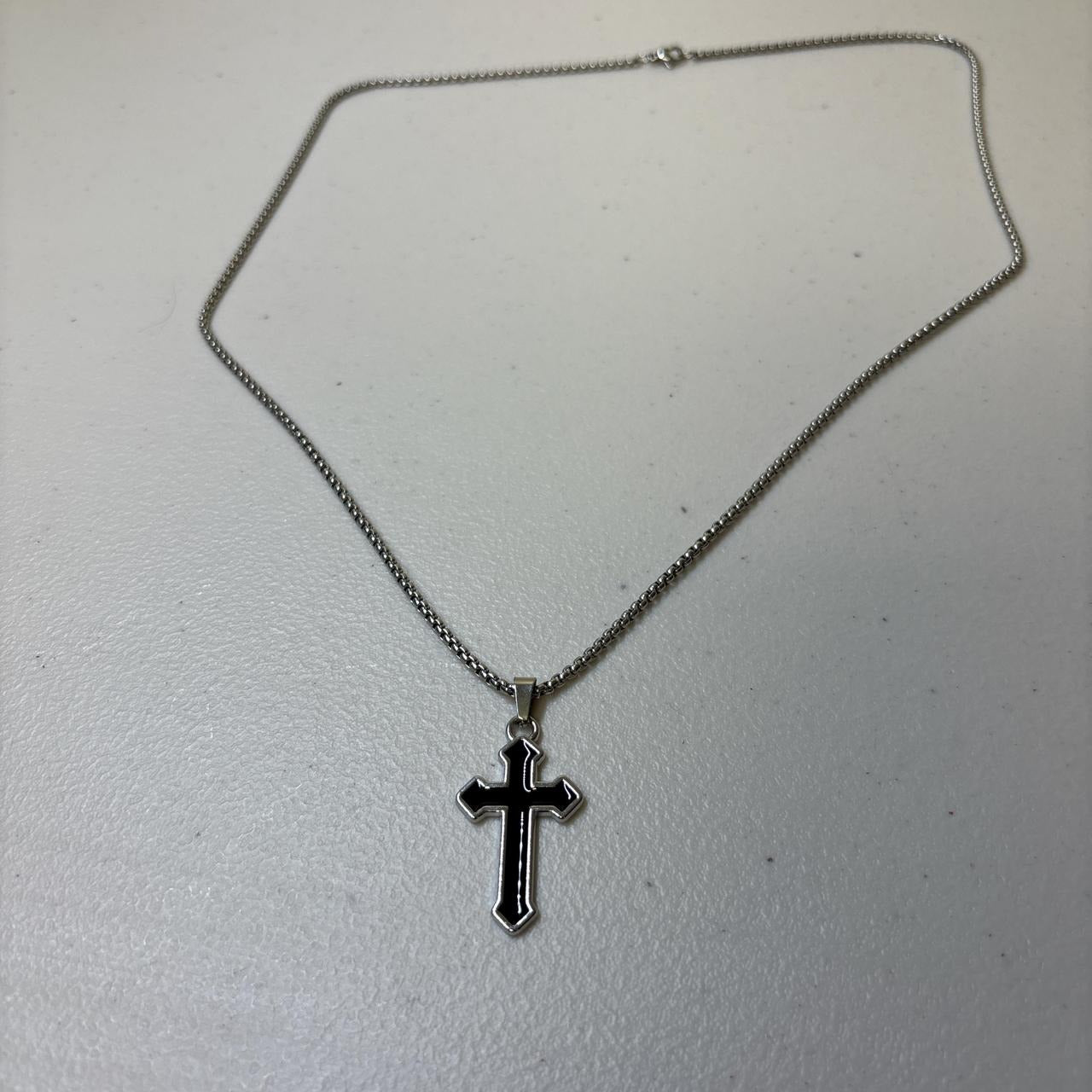 0672 - Silvery Black Cross Necklace