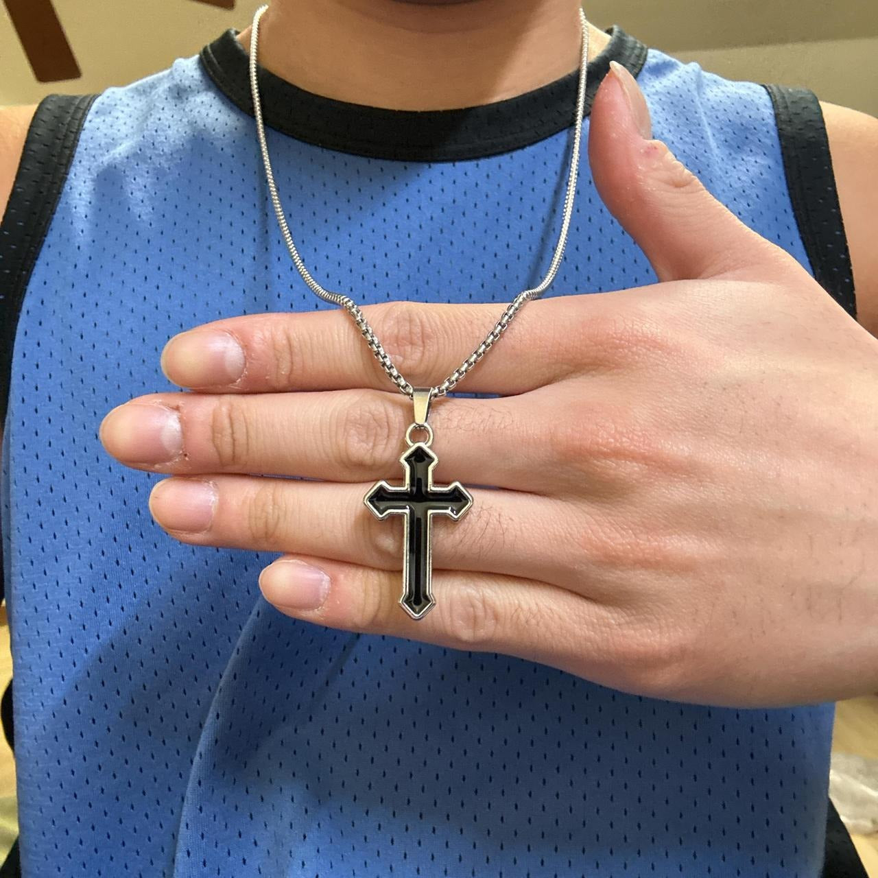 0672 - Silvery Black Cross Necklace