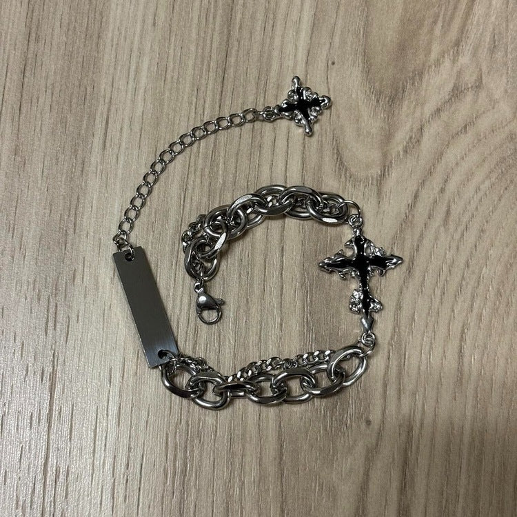 0427 - Black Cross Layered Bracelet
