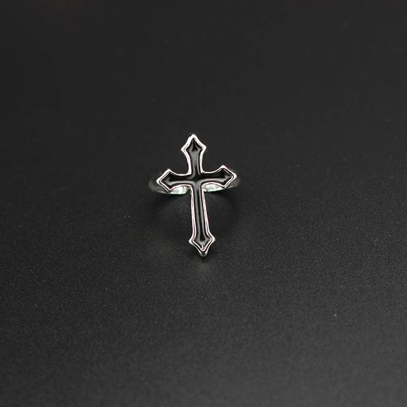 Y2K Black Cross Ring