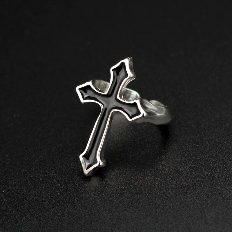 Y2K Black Cross Ring