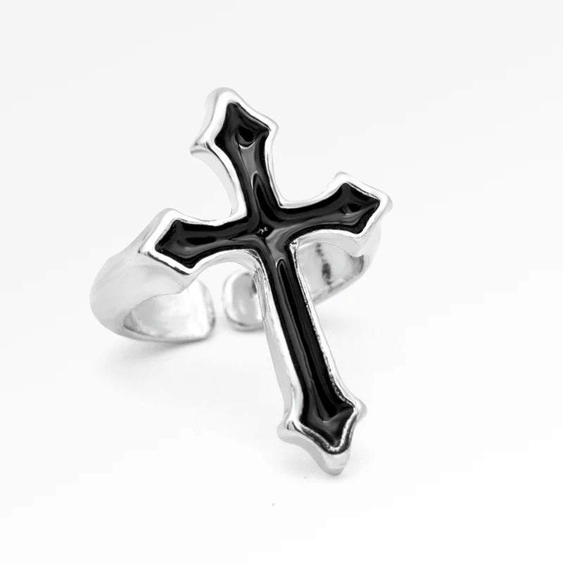 Y2K Black Cross Ring
