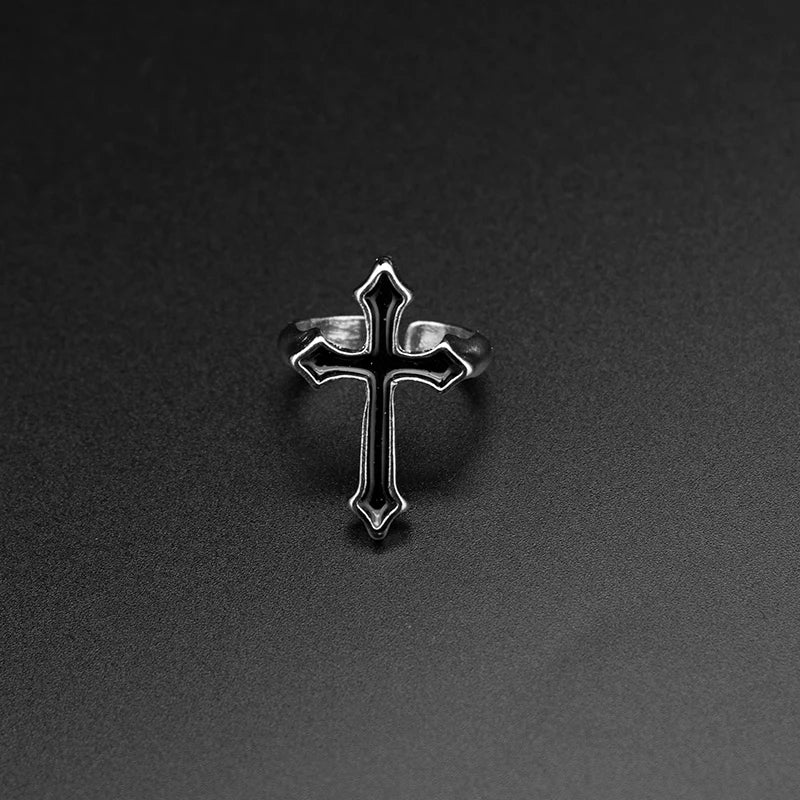 Y2K Black Cross Ring