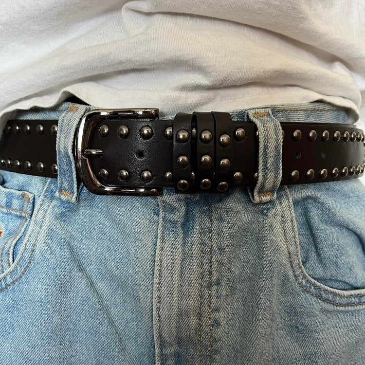 0037- Vintage Rock Studded Belt (dark brown)