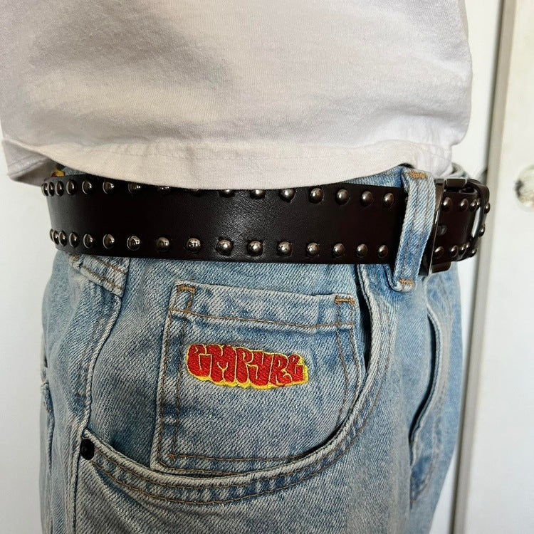 0037- Vintage Rock Studded Belt (dark brown)