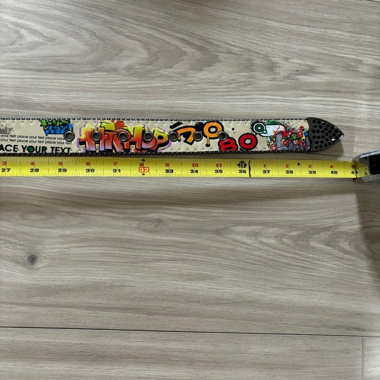 0003 - Rhinestone Buckle Graffiti Belt