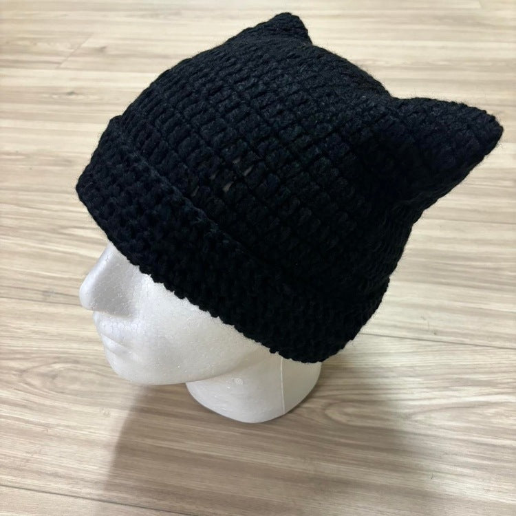 0232 - Knitted Ears Beanie (all-black)