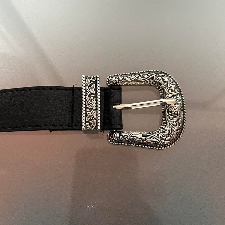 0030 - Y2K Floral Buckle Belt (black)