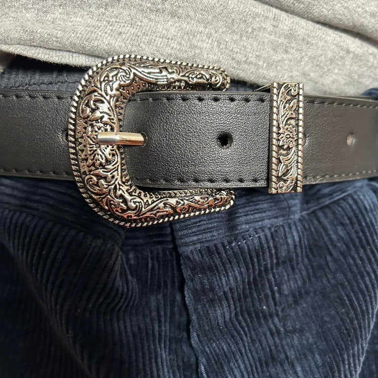 0030 - Y2K Floral Buckle Belt (black)