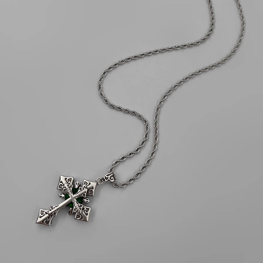 Emerald Core Cross Necklace