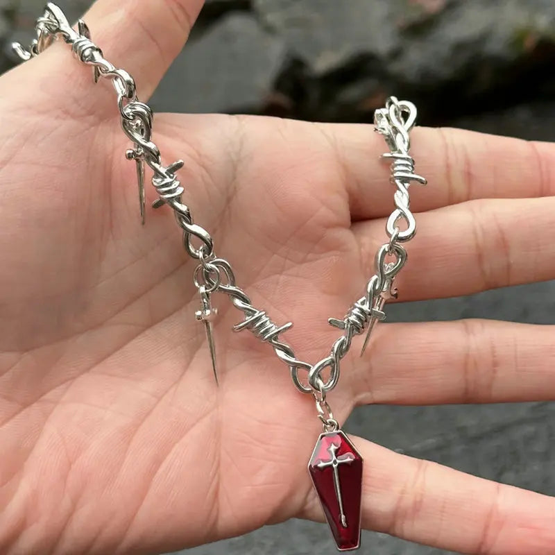 Vampire Coffin Cross Barbed Chain