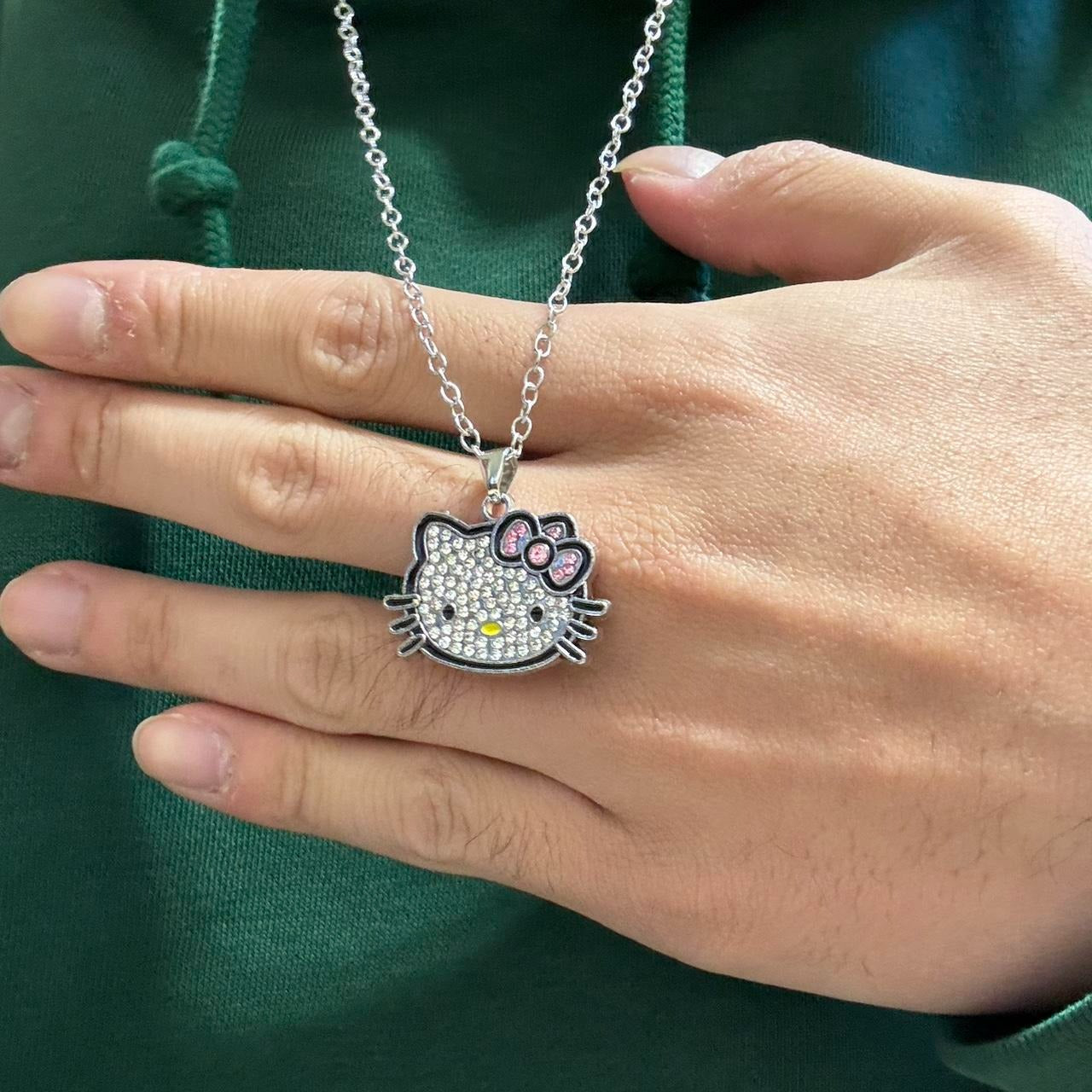 0502 - Y2K Rhinestone Hello Kitty Necklace